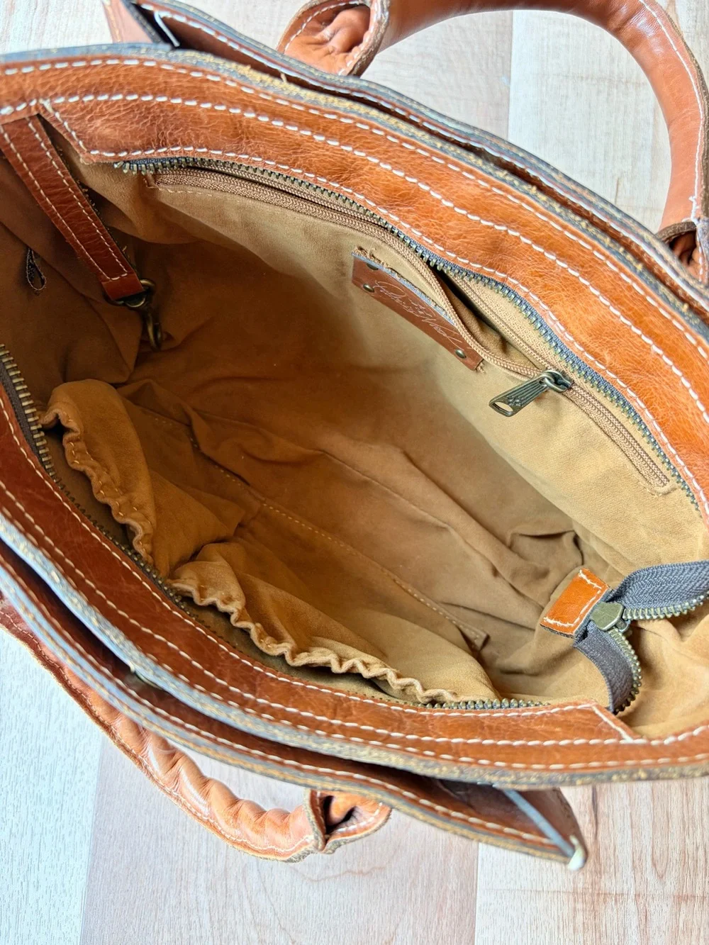 Patricia Nash Women’s Tan Leather Tote Bag Crossbody with Detachable Strap